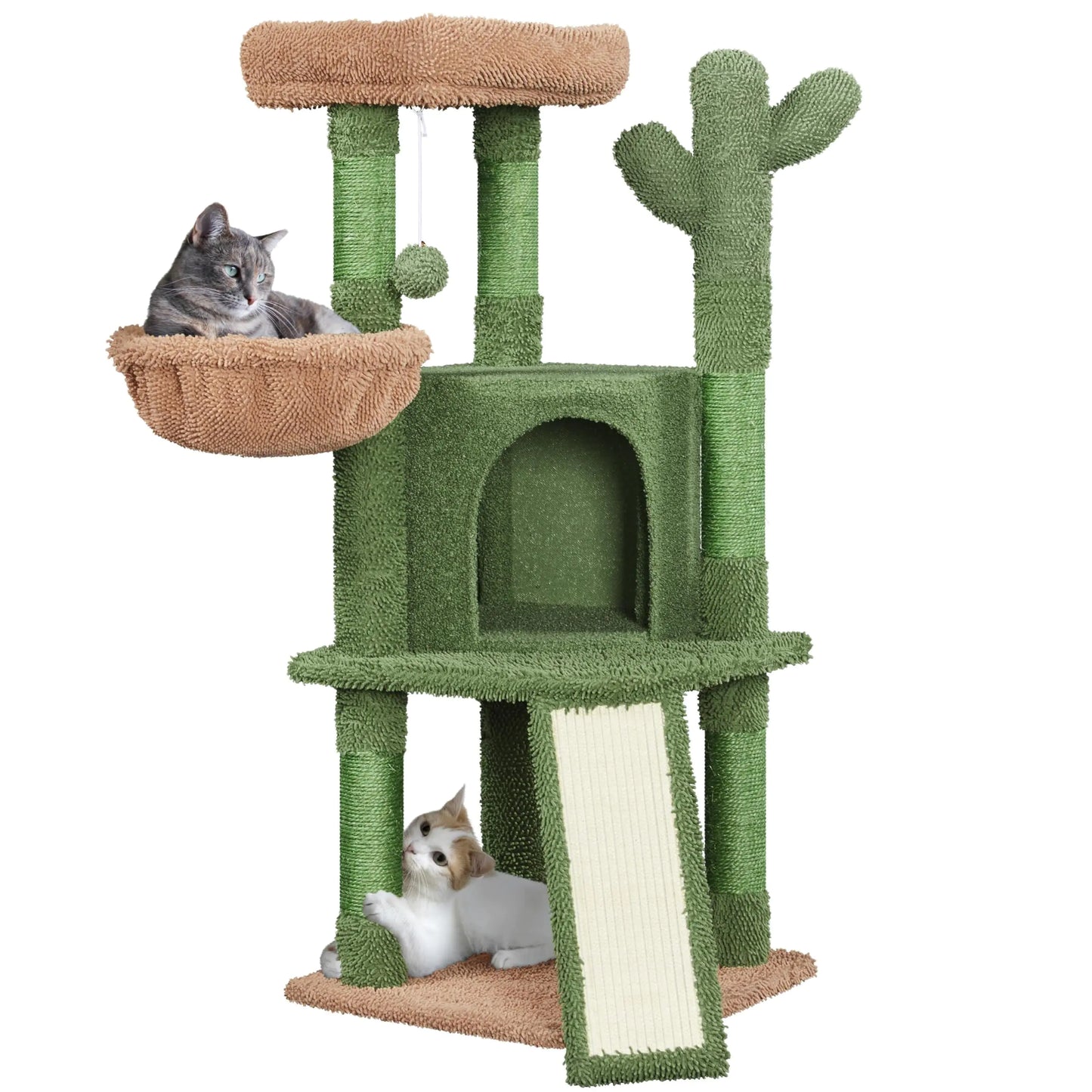 Yaheetech Cactus Cat Tree 42in Cat Tower for Indoor Cats Multi Level Cat Condo Scratching Post Cat Activity Center Pet Furniture w/Ball Plush Perch Platform Basket