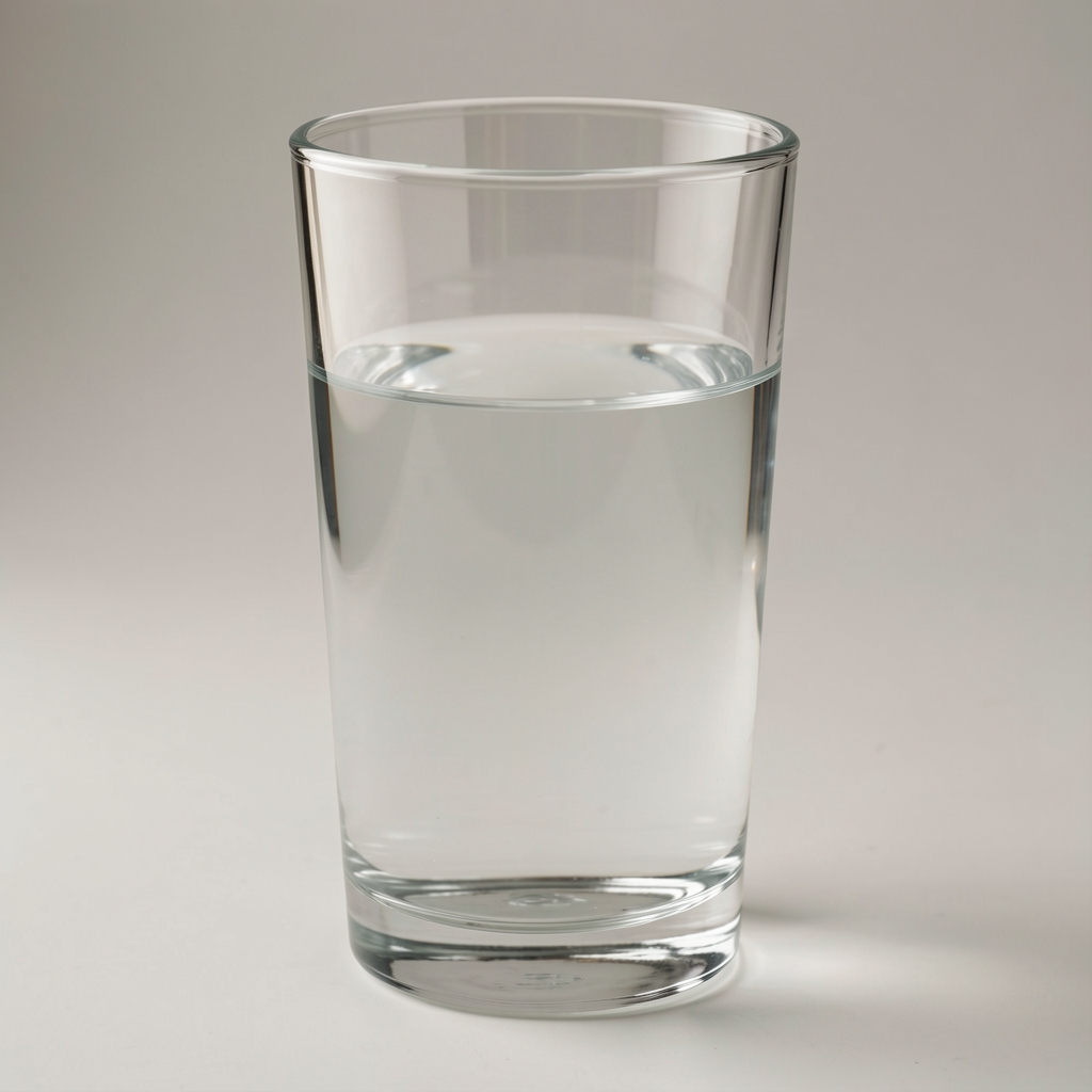 Verre transparent rempli d'eau pure avec une tranche de citron vert et quelques feuilles de menthe fraîche, posé sur une surface blanche épurée